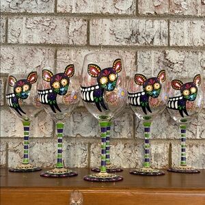 Set of 6 day if the dead wine glasses from pier 1